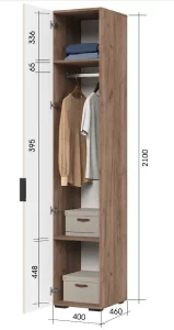 купить соната шк 01 шкаф 400 (400х2100х460) фасад мдф моно керамика/корпус дуб крафт табачный в Красноярске