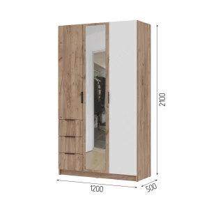 купить орегон шк 03 шкаф 3х-створчатый (1200х2100х500) фасад мдф белый супермат,дуб крафт табачный/корпус дуб крафт табачный в Красноярске