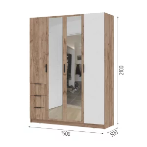 купить орегон шк 04 шкаф 4х-створчатый (1600х2100х500) фасад мдф белый супермат,дуб крафт табачный/корпус дуб крафт табачный в Красноярске